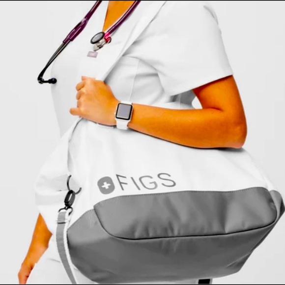 Figs Bags Figs Scrubs Laminated Canvas Tote White And Gray Limited